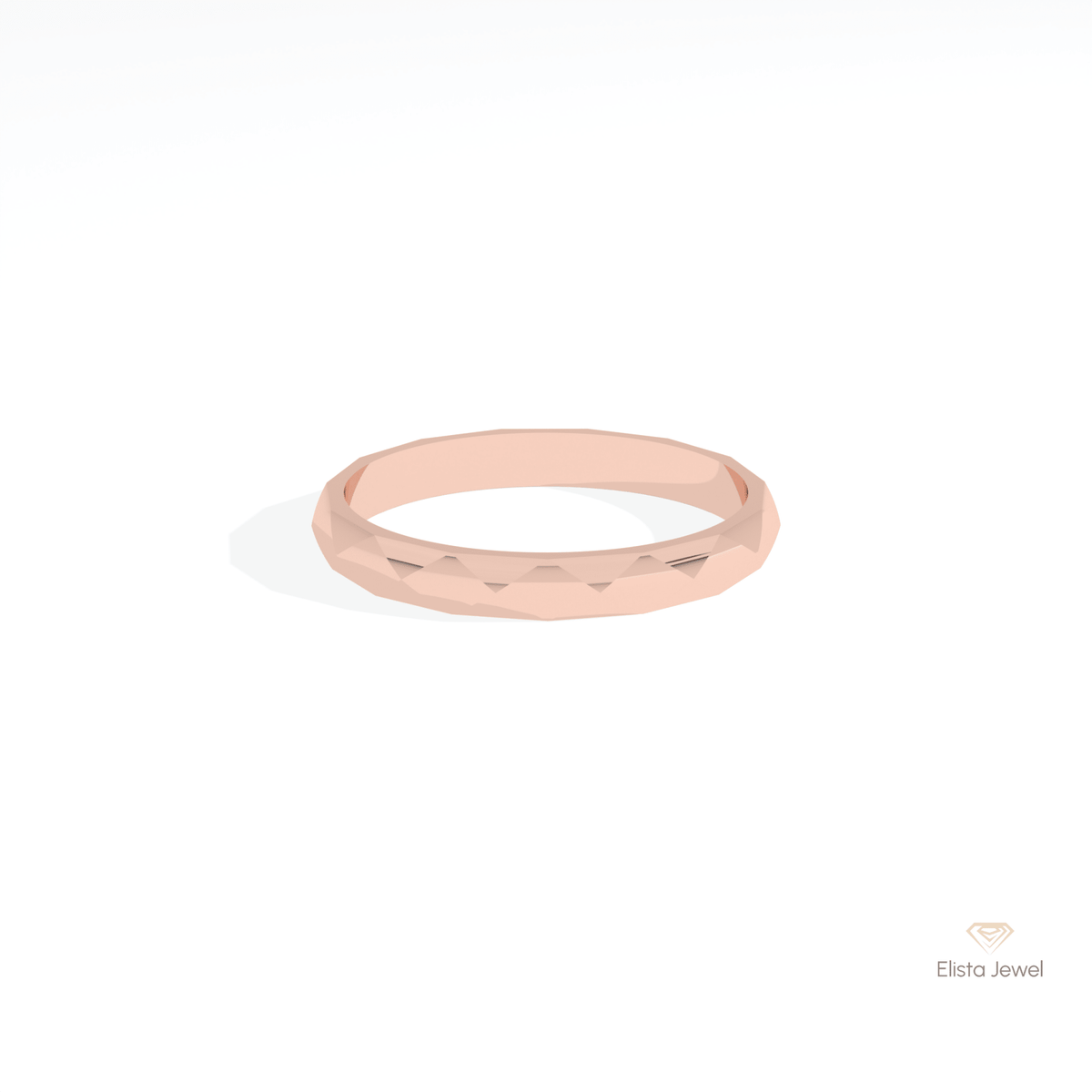 14K Gold Unique Plain Wedding Lab Grown Diamond Band - Ring on Hand View
