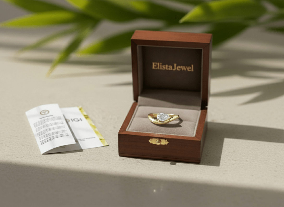 1.50CT East West Pear Cut Lab Grown Diamond Solitaire Engagement Ring For Women in 14K Yellow Gold - Detail View