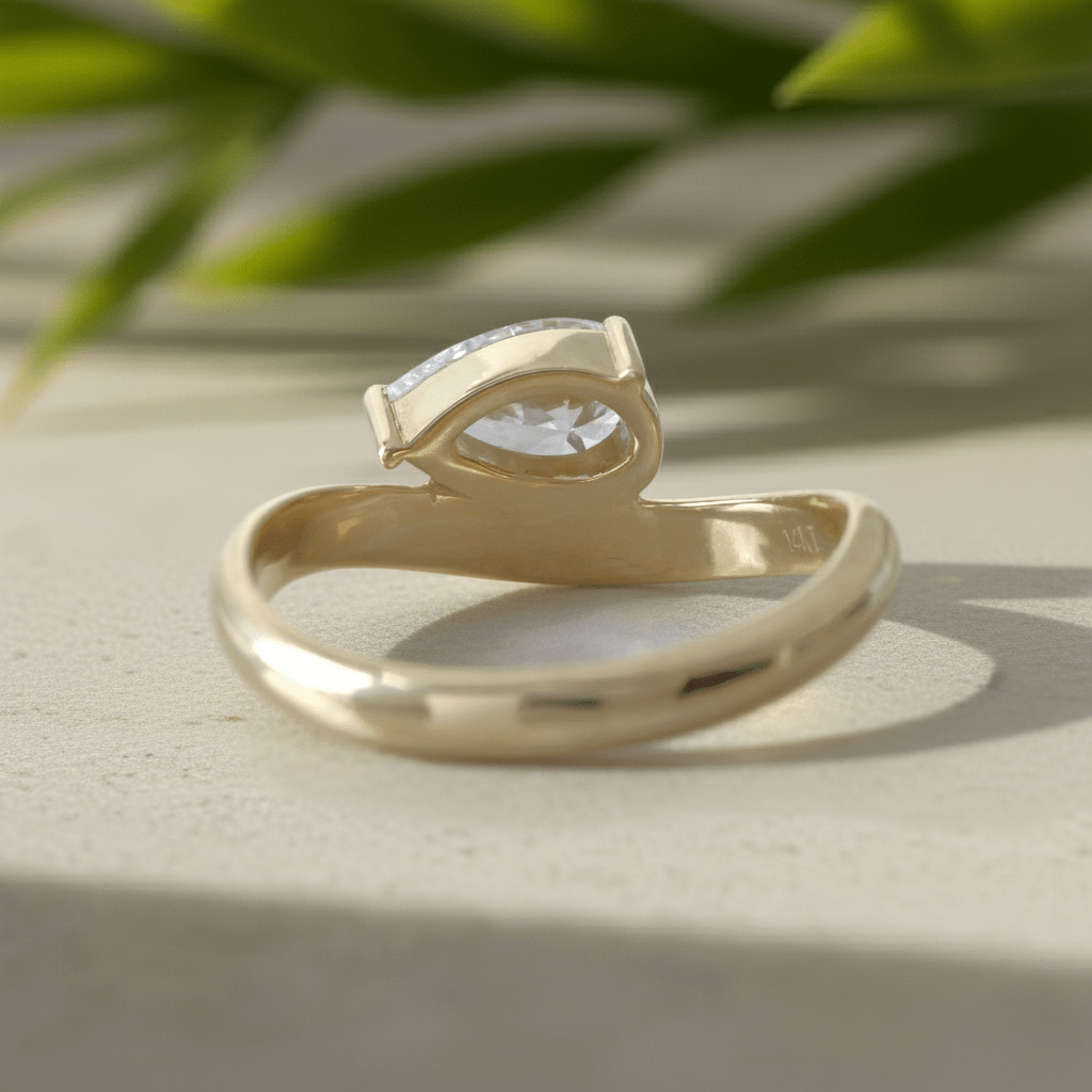 1.50CT East West Pear Cut Lab Grown Diamond Solitaire Engagement Ring For Women in 10K Rose Gold - Angled View