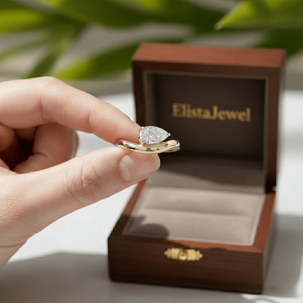 1.50CT East West Pear Cut Lab Grown Diamond Solitaire Engagement Ring For Women in 14K White Gold - Top View