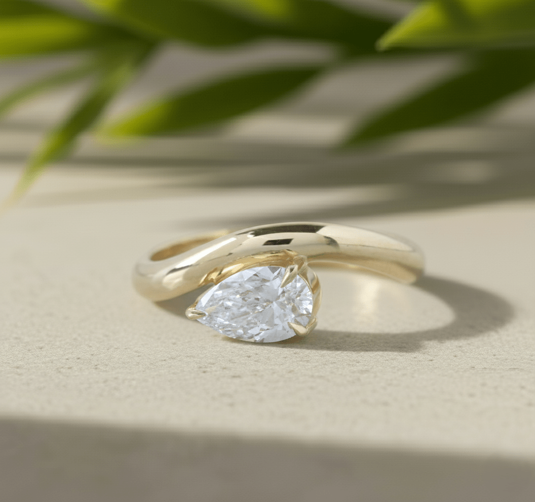 1.50CT East West Pear Cut Lab Grown Diamond Solitaire Engagement Ring For Women in 10K Yellow Gold - Side View