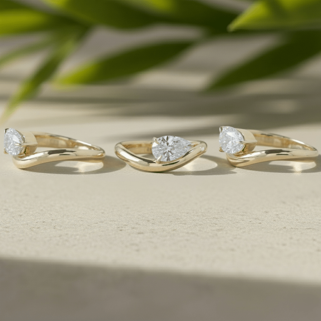 1.50CT East West Pear Cut Lab Grown Diamond Solitaire Engagement Ring For Women in 14K Rose Gold - Profile View
