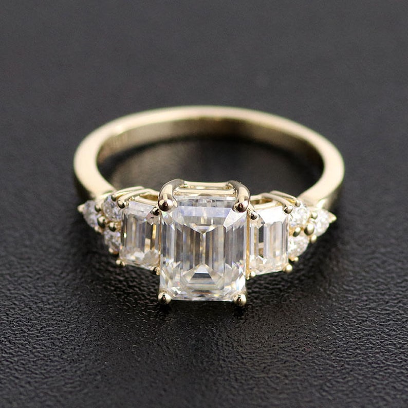 Emerald Cut Cluster Wedding Ring