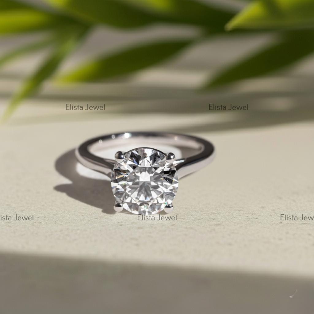 2CT Lab Grown Diamond Solitaire Ring, 14K White Gold Engagement Ring