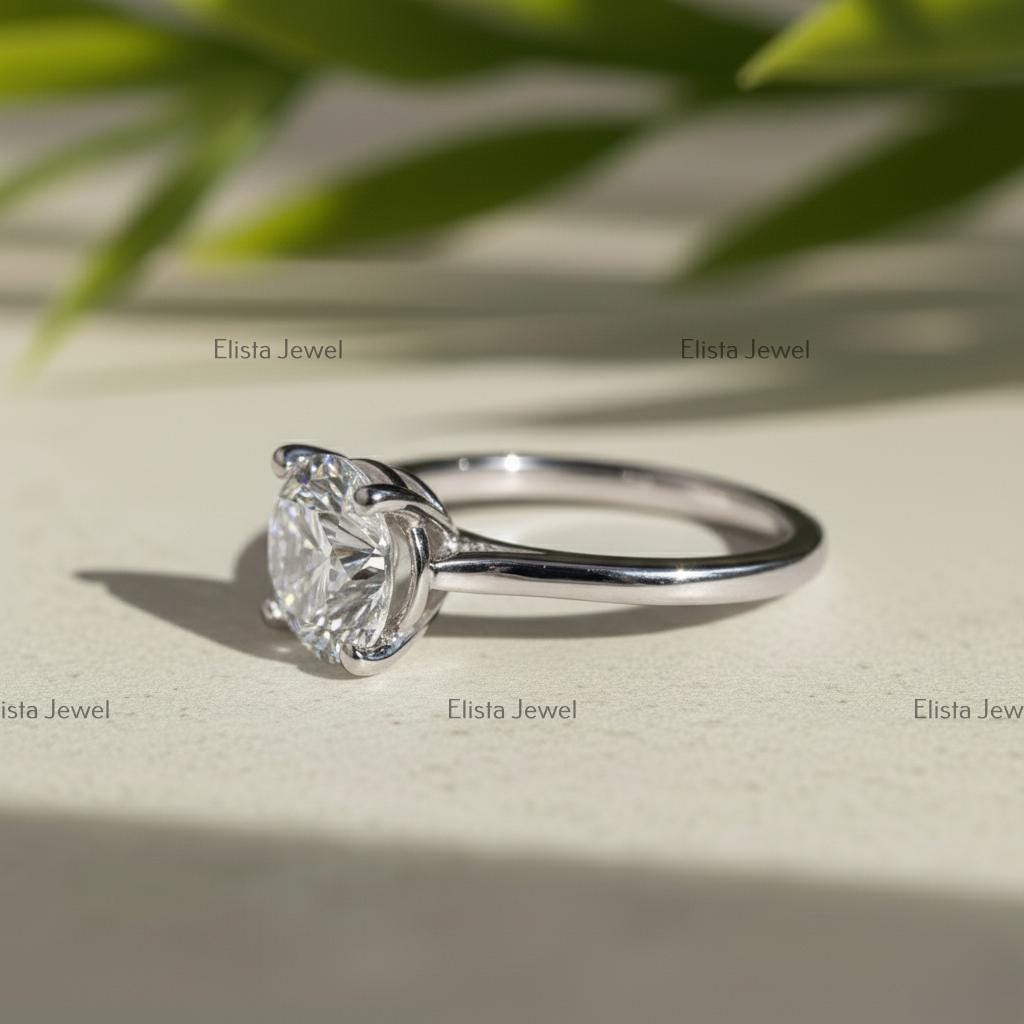 2CT Lab Grown Diamond Solitaire Ring, 14K White Gold Engagement Ring