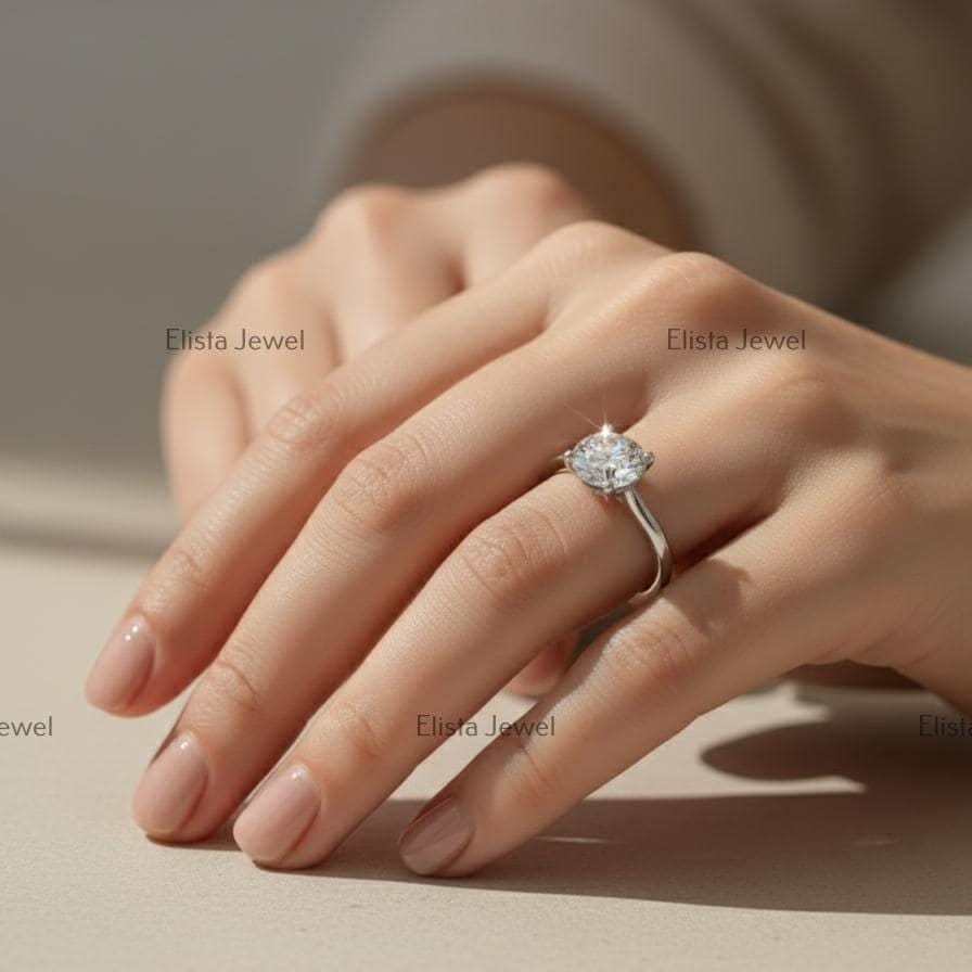 2CT Lab Grown Diamond Solitaire Ring, 14K White Gold Engagement Ring
