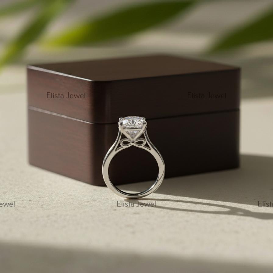 2CT Lab Grown Diamond Solitaire Ring, 14K White Gold Engagement Ring