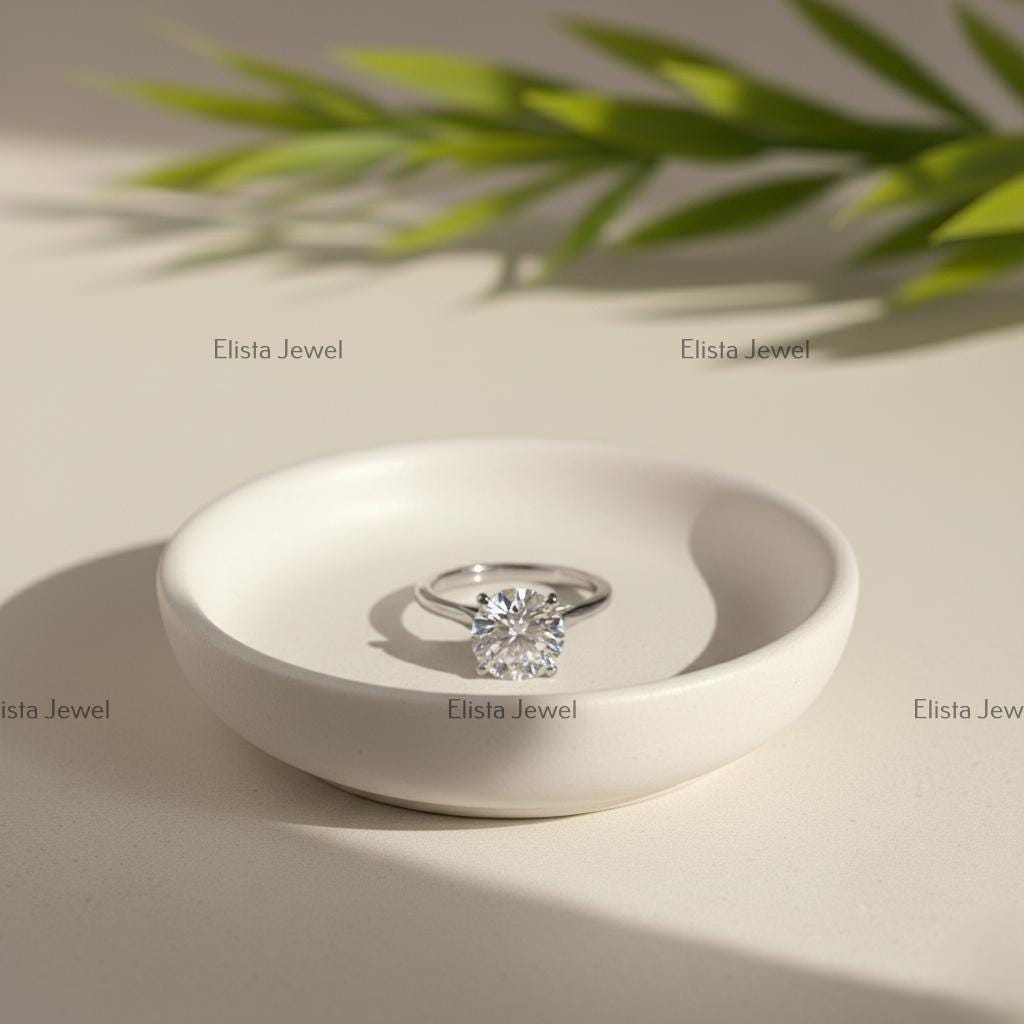 2CT Lab Grown Diamond Solitaire Ring, 14K White Gold Engagement Ring