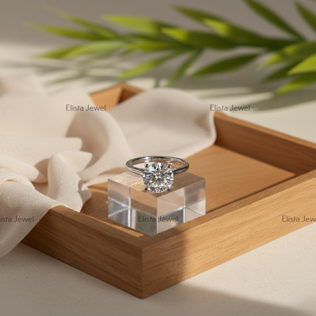 2CT Lab Grown Diamond Solitaire Ring, 14K White Gold Engagement Ring