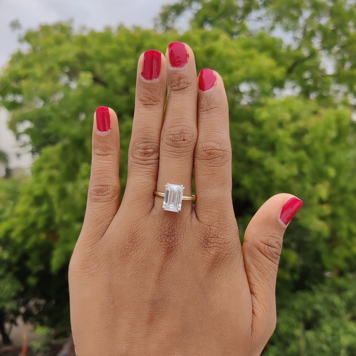 5CT Emerald Cut Lab Grown Diamond 14K Gold Two tone engagement ring - Perspective View