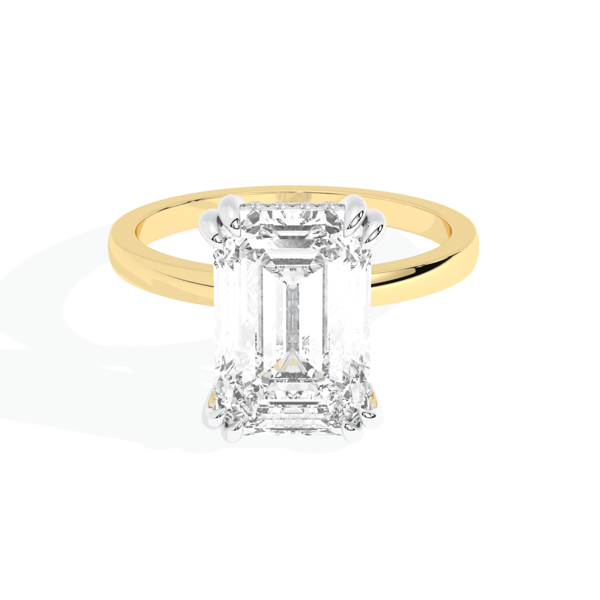 5CT Emerald Cut Lab Grown Diamond 14K Gold Two tone engagement ring - Front View