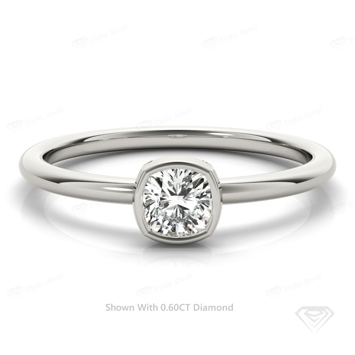 Cushion Cut Bezel Solitaire Wedding Ring