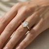 Emerald Cut Lab Grown Diamond Engagement Ring: 14K Gold Euro Shank Band With Baguettes