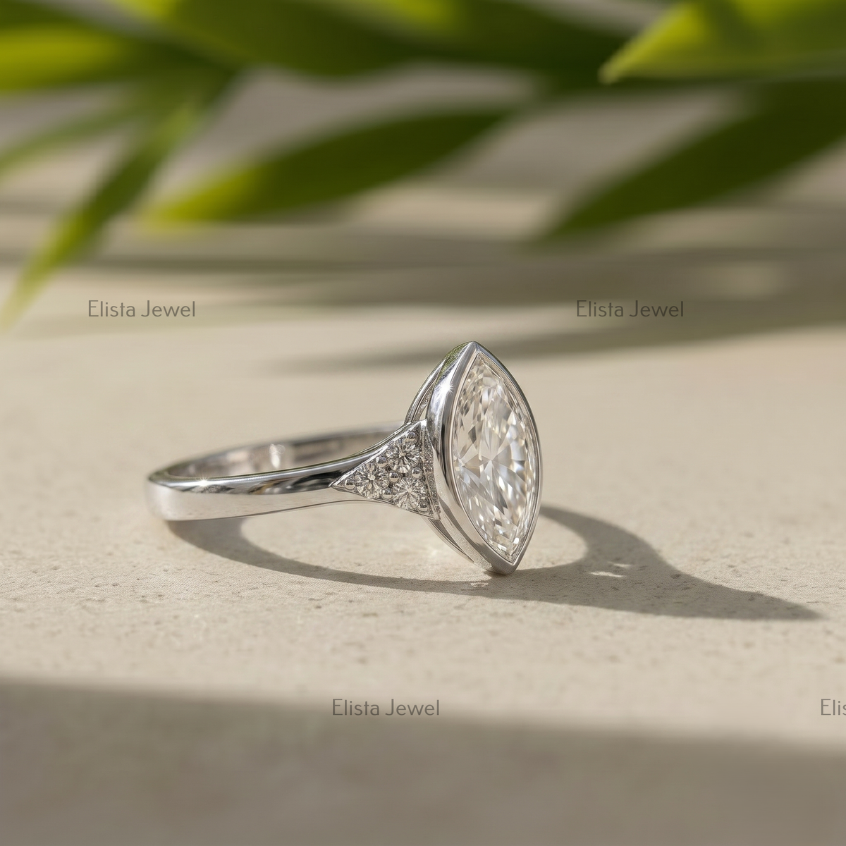 3 Carat F/VVS2 Marquise Lab Diamond Cluster Ring, 950 Platinum Bezel Set Engagement