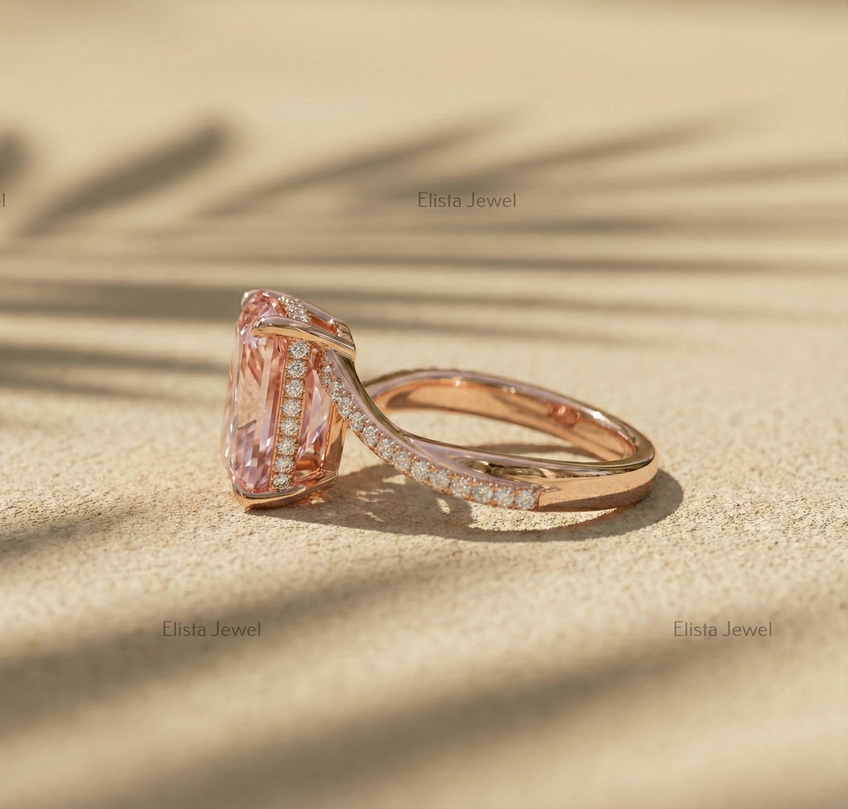 Pink Radiant Lab Diamond Ring, 14K Rose Gold Twisted Band