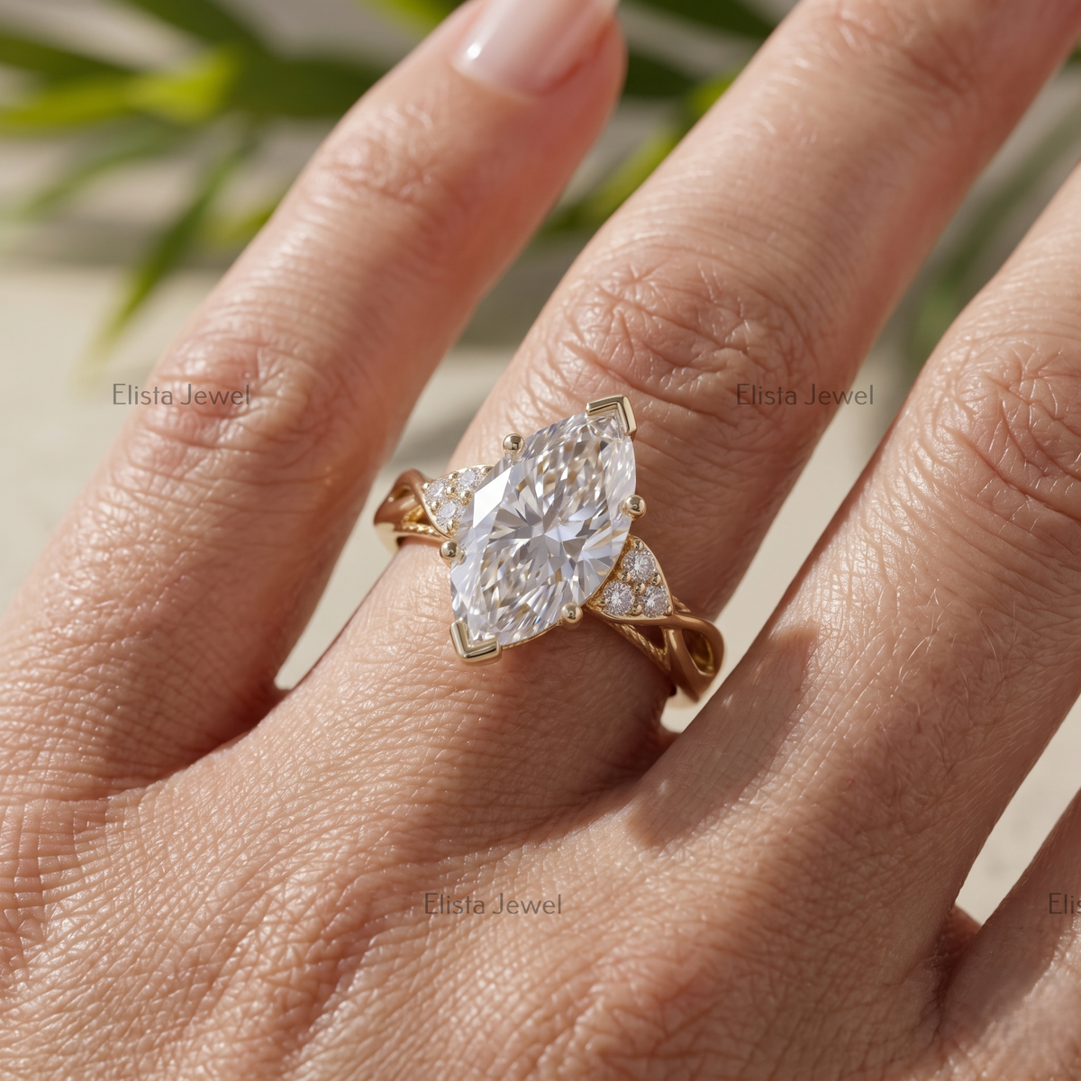 2 Carat F/VVS2 Marquise Lab Grown Diamond Cluster Engagement Ring, 14K Yellow Gold Modern Wedding Ring