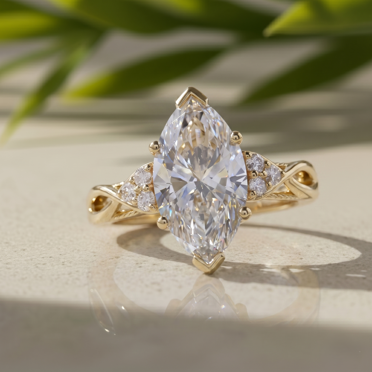 2 Carat F/VVS2 Marquise Lab Grown Diamond Cluster Engagement Ring, 14K Yellow Gold Modern Wedding Ring