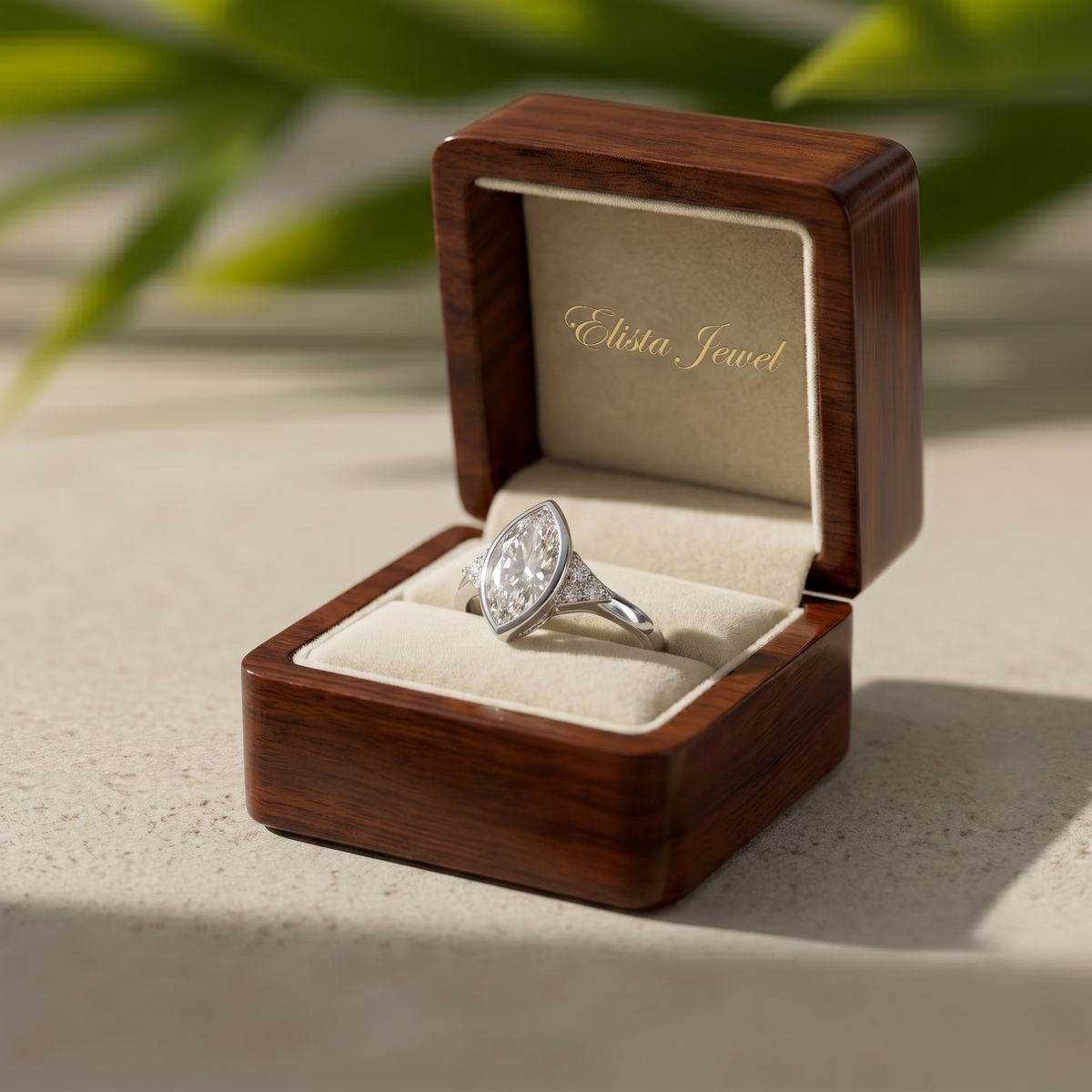 3 Carat F/VVS2 Marquise Lab Diamond Cluster Ring, 950 Platinum Bezel Set Engagement