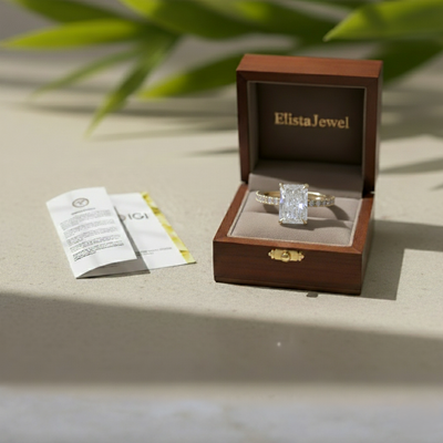 Radiant Cut Lab Grown Diamond Hidden Halo Engagement Ring In 14K Solid Yellow Gold, Certified Diamond Ring For Women