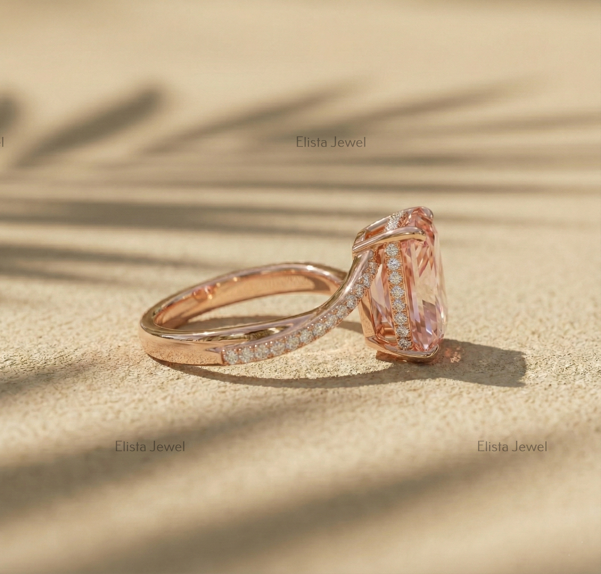 Pink Radiant Lab Diamond Ring, 14K Rose Gold Twisted Band