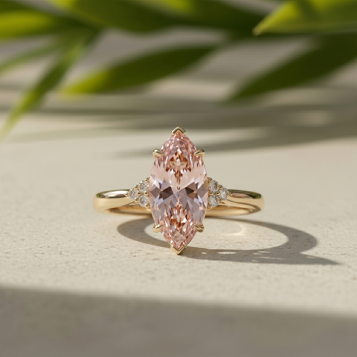Fancy Pink Marquise Lab Grown Diamond Engagement Ring in 10K Solid Yellow Gold, IGI Certified Pink Diamond Ring