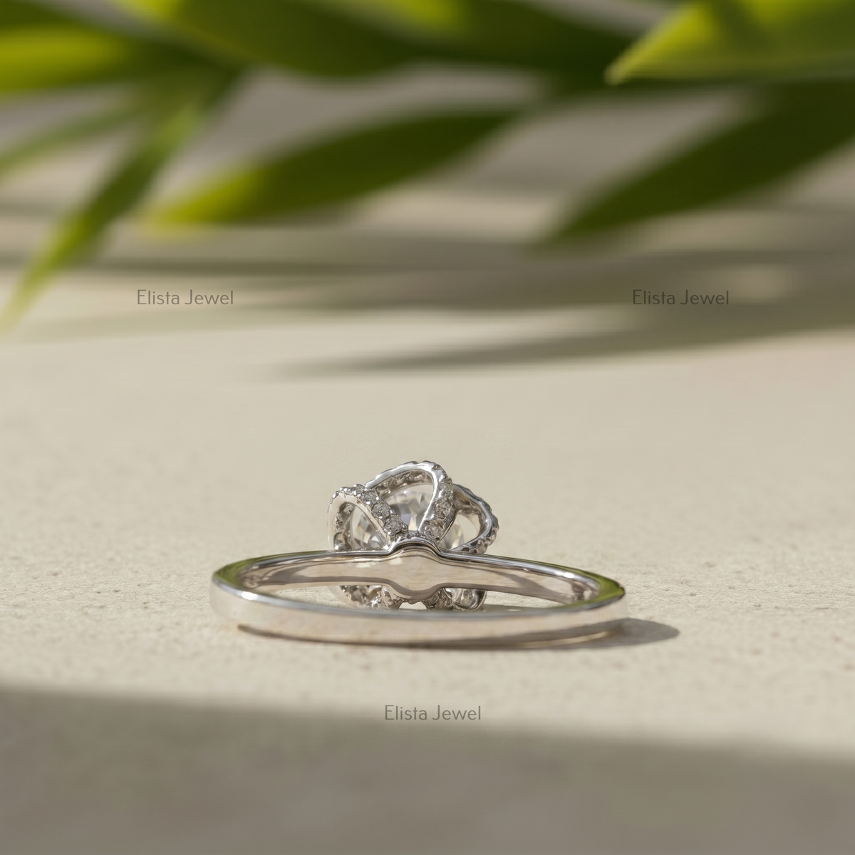 Round Lab Grown Diamond Halo Engagement Ring, Vintage Floral White Gold, IGI Certified