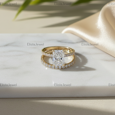 Radiant Cut Lab Grown Diamond Hidden Halo Engagement Ring In 14K Solid Yellow Gold, Certified Diamond Ring For Women