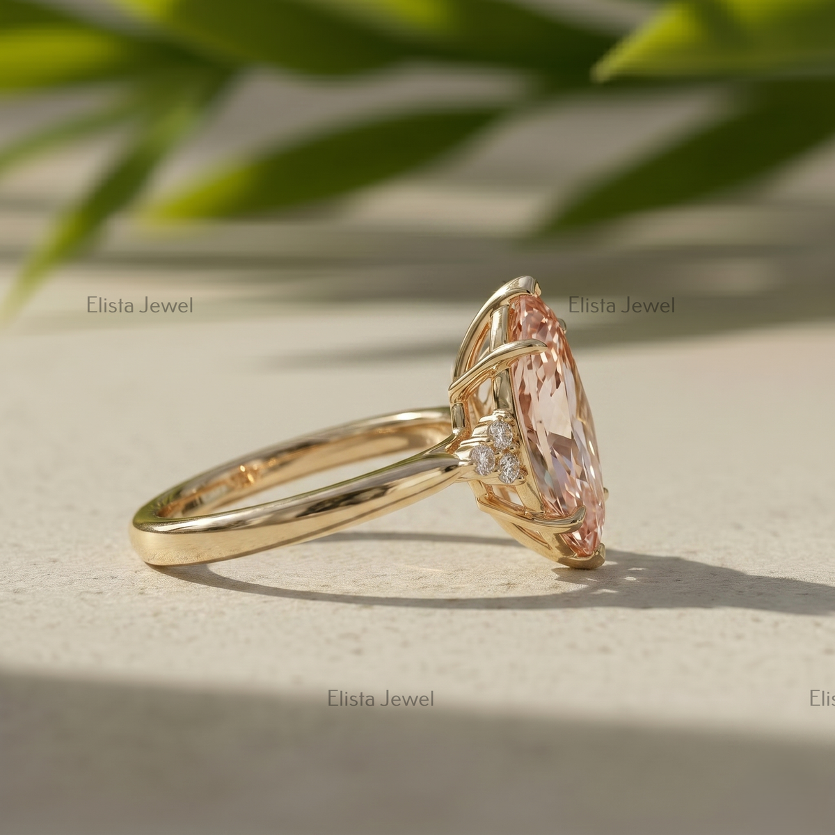 Fancy Pink Marquise Lab Grown Diamond Engagement Ring in 10K Solid Yellow Gold, IGI Certified Pink Diamond Ring