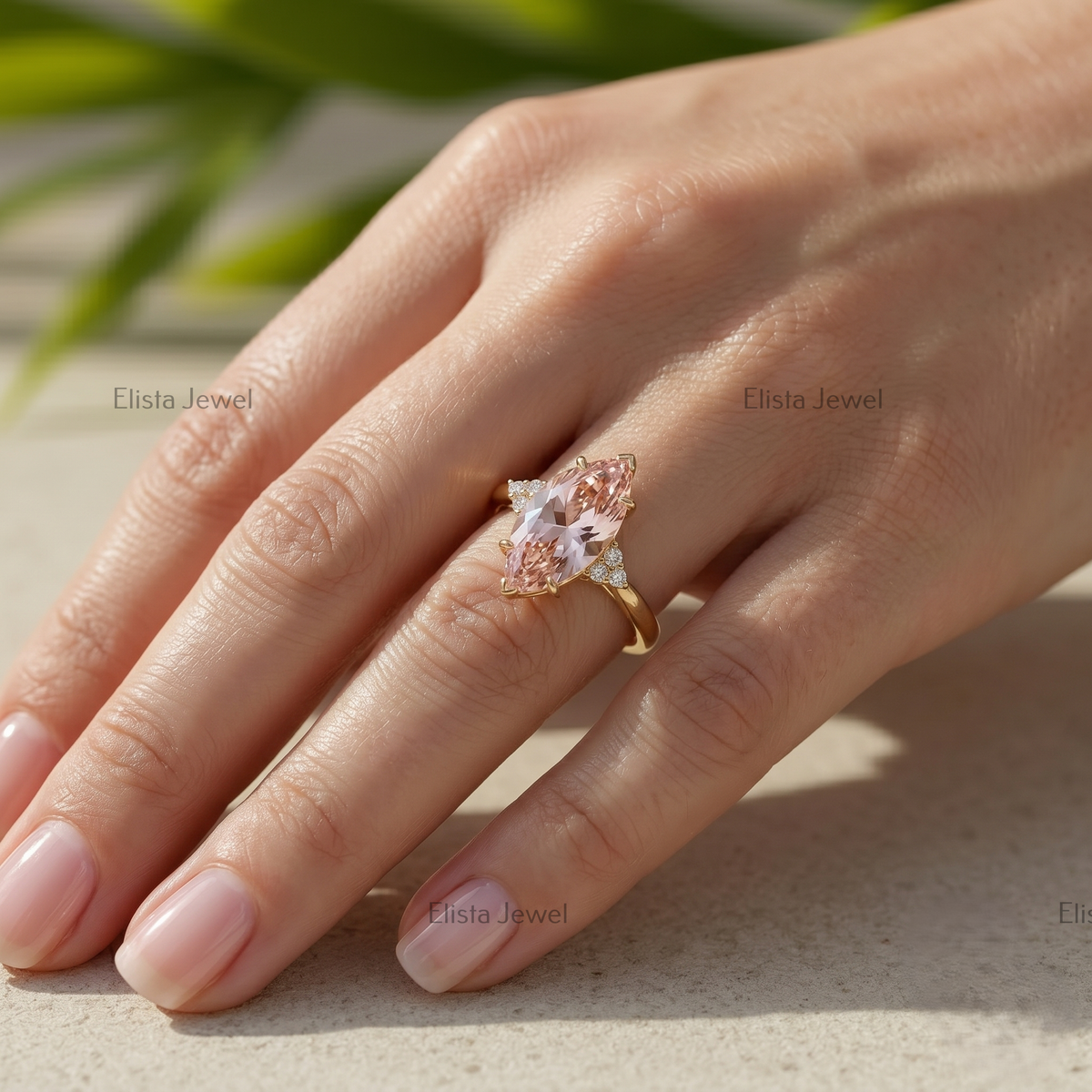 Fancy Pink Marquise Lab Grown Diamond Engagement Ring in 10K Solid Yellow Gold, IGI Certified Pink Diamond Ring