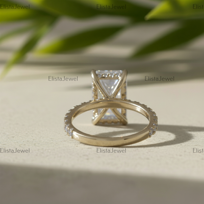 Radiant Cut Lab Grown Diamond Hidden Halo Engagement Ring In 14K Solid Yellow Gold, Certified Diamond Ring For Women
