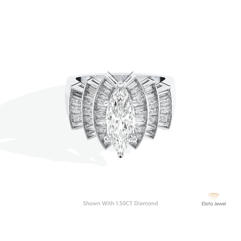 Marquise Cut Accent Art Deco Ring