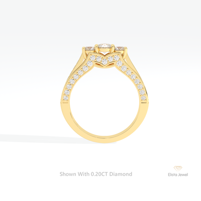 Round Cut Three Stone Accent Engagement Ring