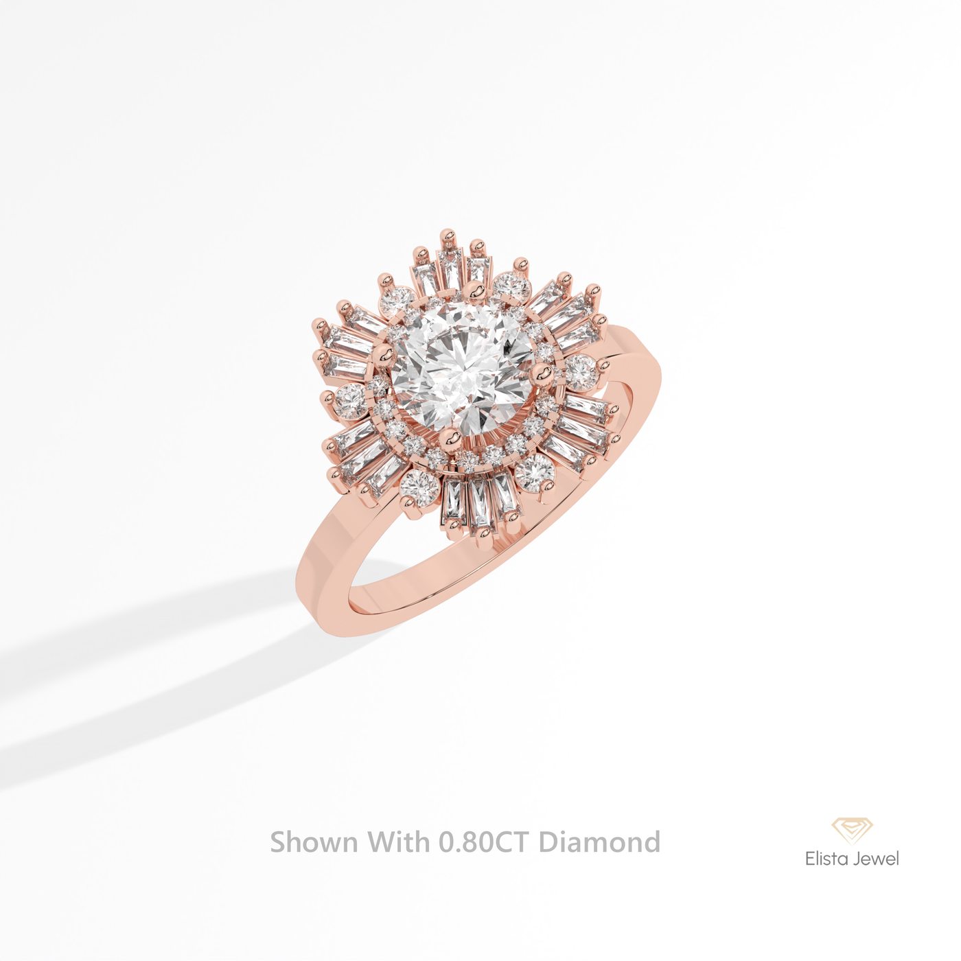 Round Cut Halo Starburst Ring