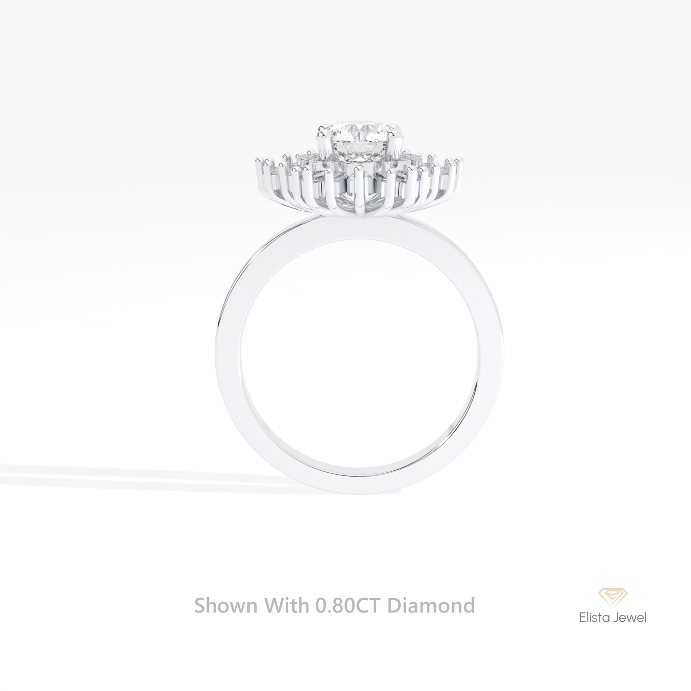 Round Cut Halo Starburst Ring