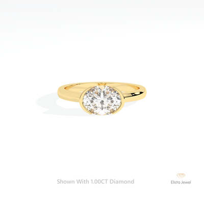 East West Oval Cut Solitaire Semi Bezel Ring