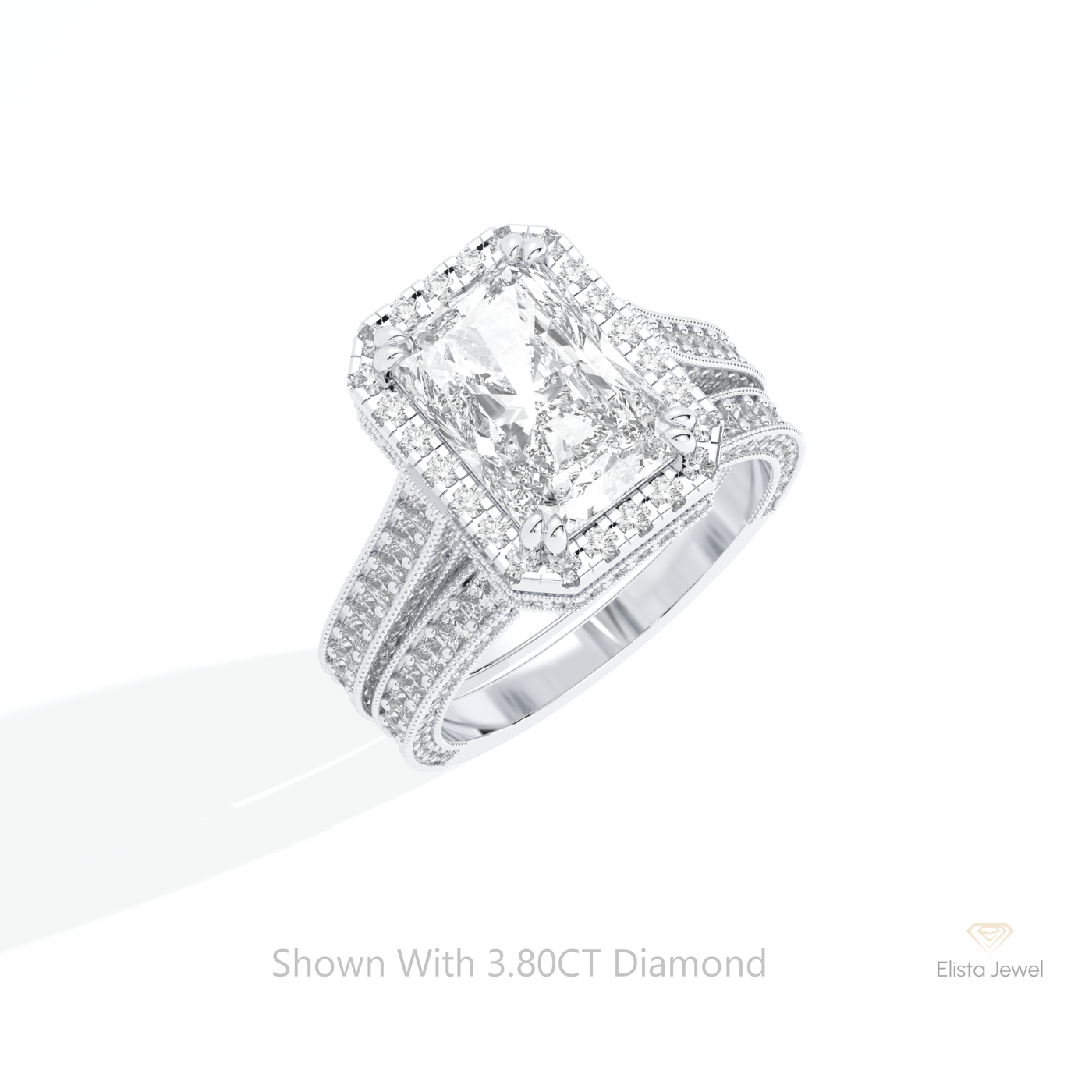 Stacking Band With Radiant Cut Halo Ring Set