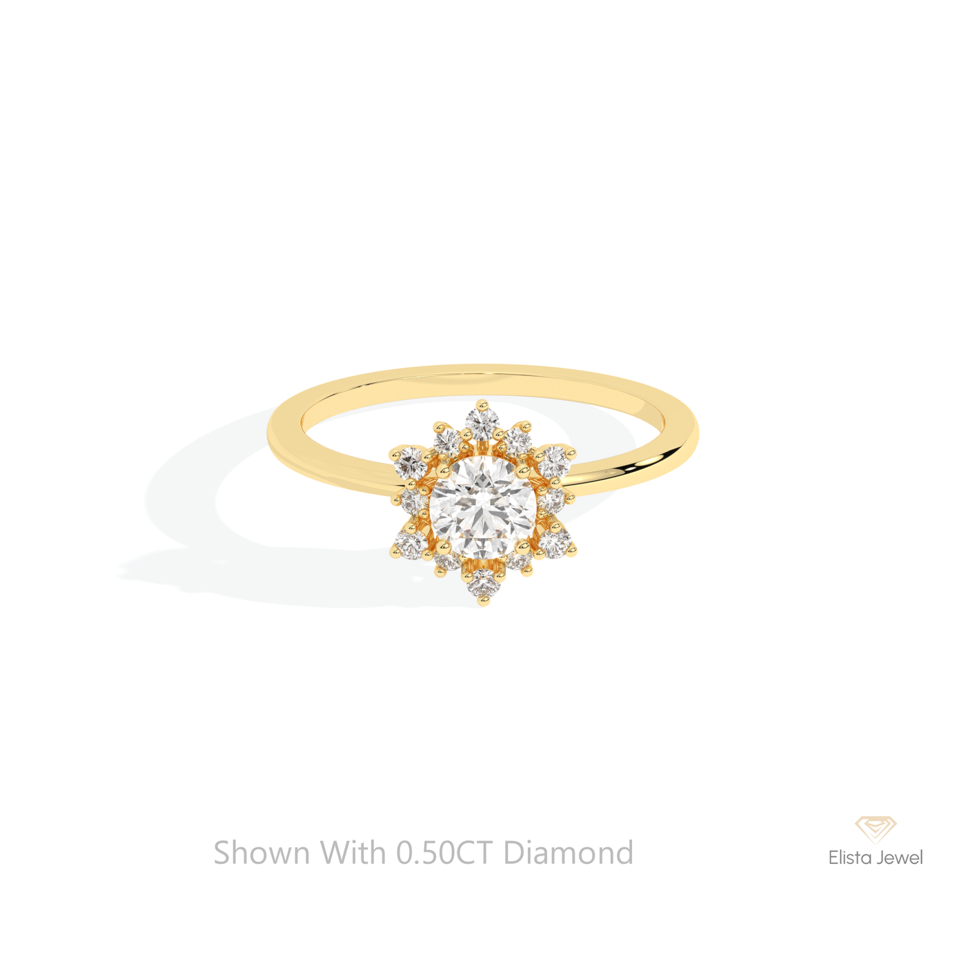 Round Cut Floral Halo Wedding Ring
