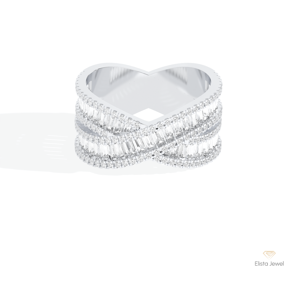 Baguette Cut Crossover Wedding Band
