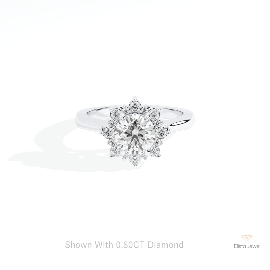 Round Cut Floral Halo Engagement Ring