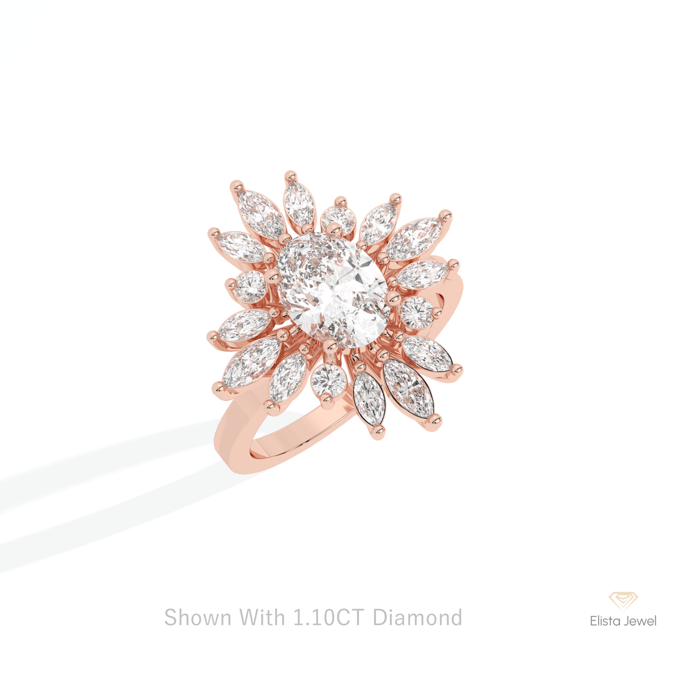 Oval Cut Starburst Engagement Ring