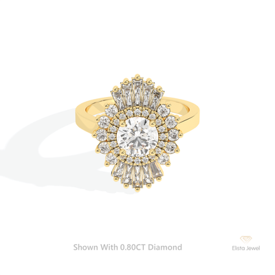 Round Cut Double Halo Starburst Ring