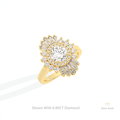 Round Cut Double Halo Starburst Ring