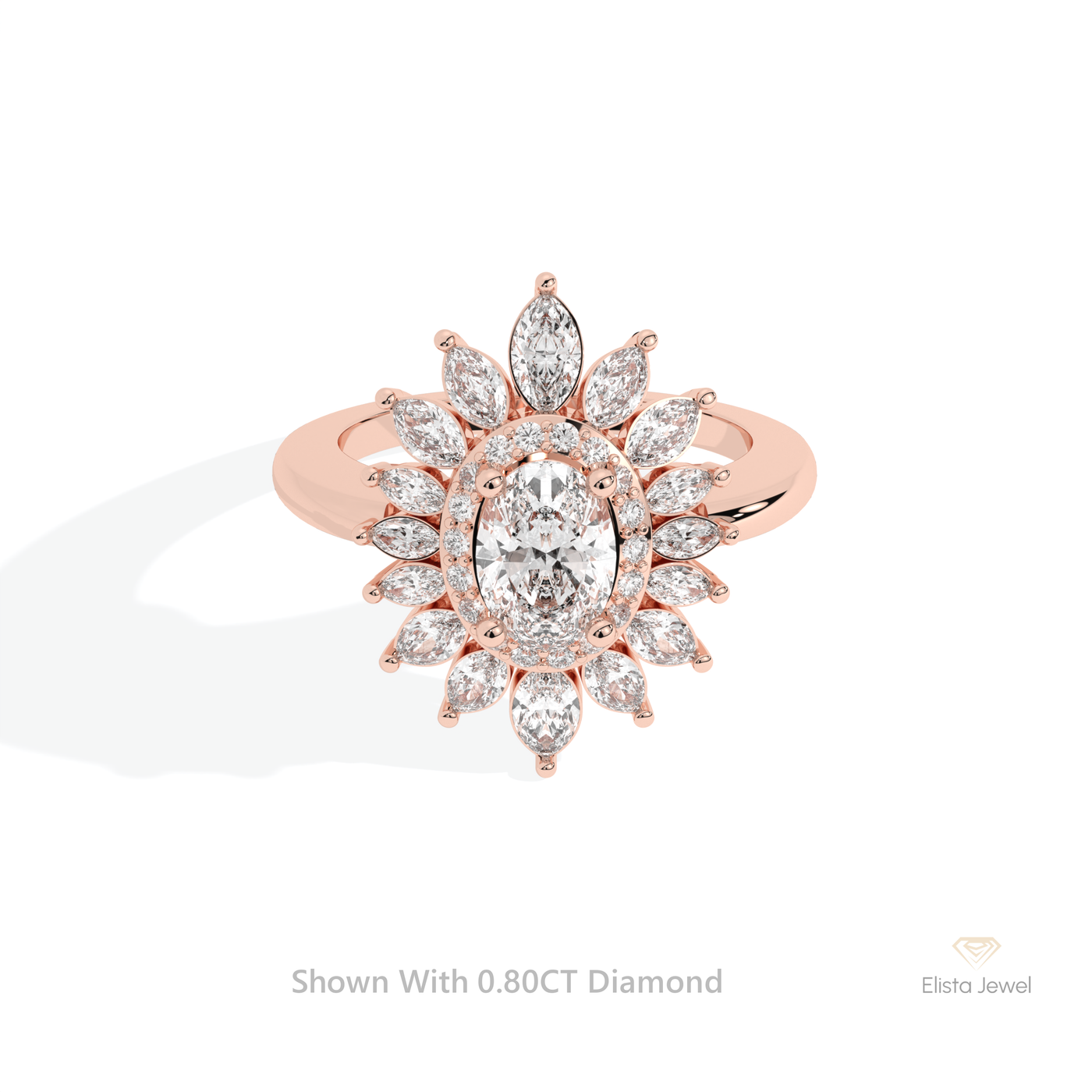 Oval Cut Double Halo Starburst Ring