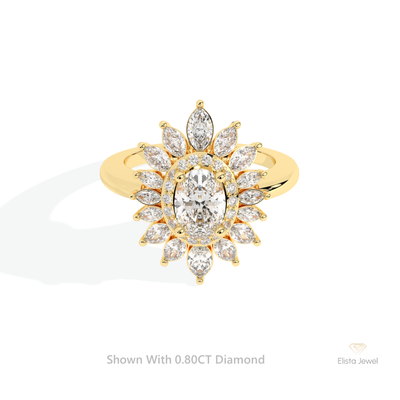 Oval Cut Double Halo Starburst Ring