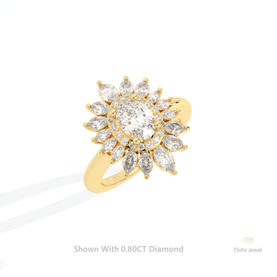 Oval Cut Double Halo Starburst Ring