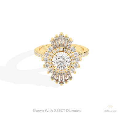 Round Cut Double Halo Art Deco Ring