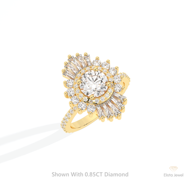 Round Cut Double Halo Art Deco Ring