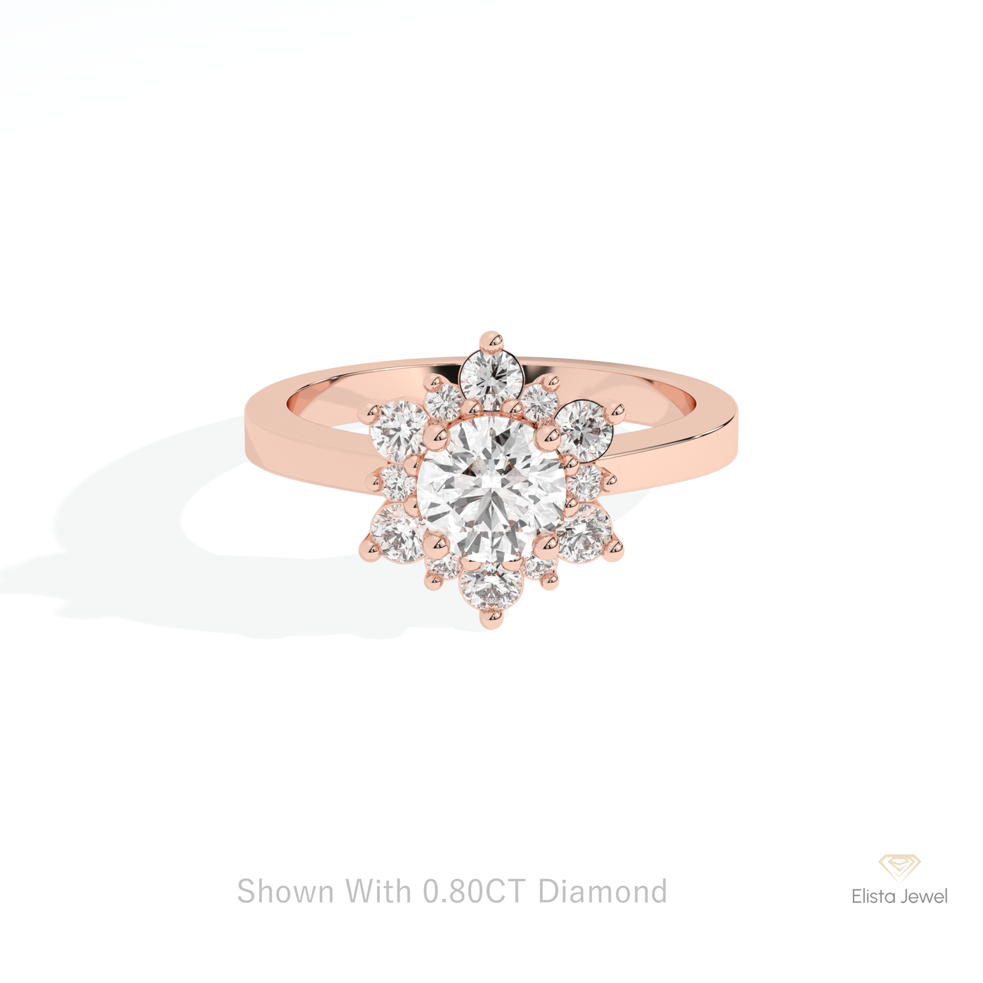 Round Cut Floral Halo Engagement Ring
