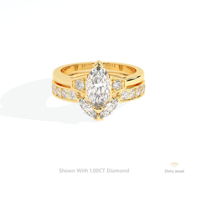 Matching Band With Marquise Cut Three Stone Ring Set