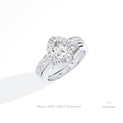 Matching Band With Marquise Cut Three Stone Ring Set